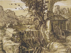 Landskab med et vandfald af Hendrik Goltzius